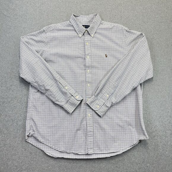 Ralph Lauren Button Down Shirt Mens XXL 2XL Grid Check Flesh Pony Long Sleeve - Picture 2 of 10
